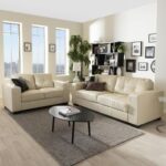 Modern Ivory Faux Leather Sofa and Loveseat S