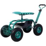 Amucolo Green Steel Rolling Garden Scooter Garden Cart Seat with .