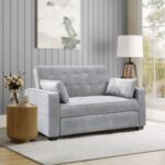 Serta Augustus 72.6 in. Light Grey Polyester Queen Size Sofa Bed .