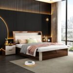 Walnut High Gloss with Gray High Gloss MDF Designer Bedroom Set .