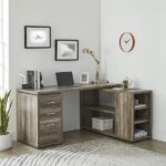 HOMESTOCK Natural L Shaped Desk with Drawers, L Shaped Office Desk .