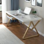 47" Modern Rectangular White Writing Desk Metal Base Wooden Home .