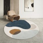 Modern Round Faux Cashmere Area Rug Abstract Multicolor Painting .