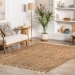 Naturally Textured Hand Woven Jute with Wool Fringe Natural R
