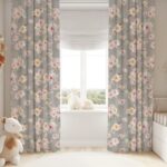 Gray and Pink Floral Curtains for Girl's Room, Nursery Curtains .