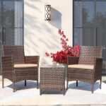Tozey Brown 3-Pieces Patio Furniture PE Rattan Outdoor .