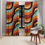 1970's Retro Curtains, Groovy Wave, Brown, Orange, Yellow, Green .