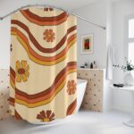 Retro 70s Groovy Shower Curtain, Boho Groovy Lines and Floral .