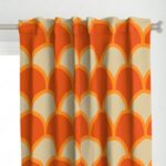 Retro 1970s Bright Curtain Panel Orange Scallop Large by .