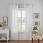 Elrene White Solid Tab Top Sheer Curtain - 52 in. W x 108 in. L .