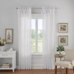 Elrene White Solid Tab Top Sheer Curtain - 52 in. W x 108 in. L .