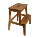 Tileon Brown Acacia Wood Two Steps Stool Small Size Rectangle Top .