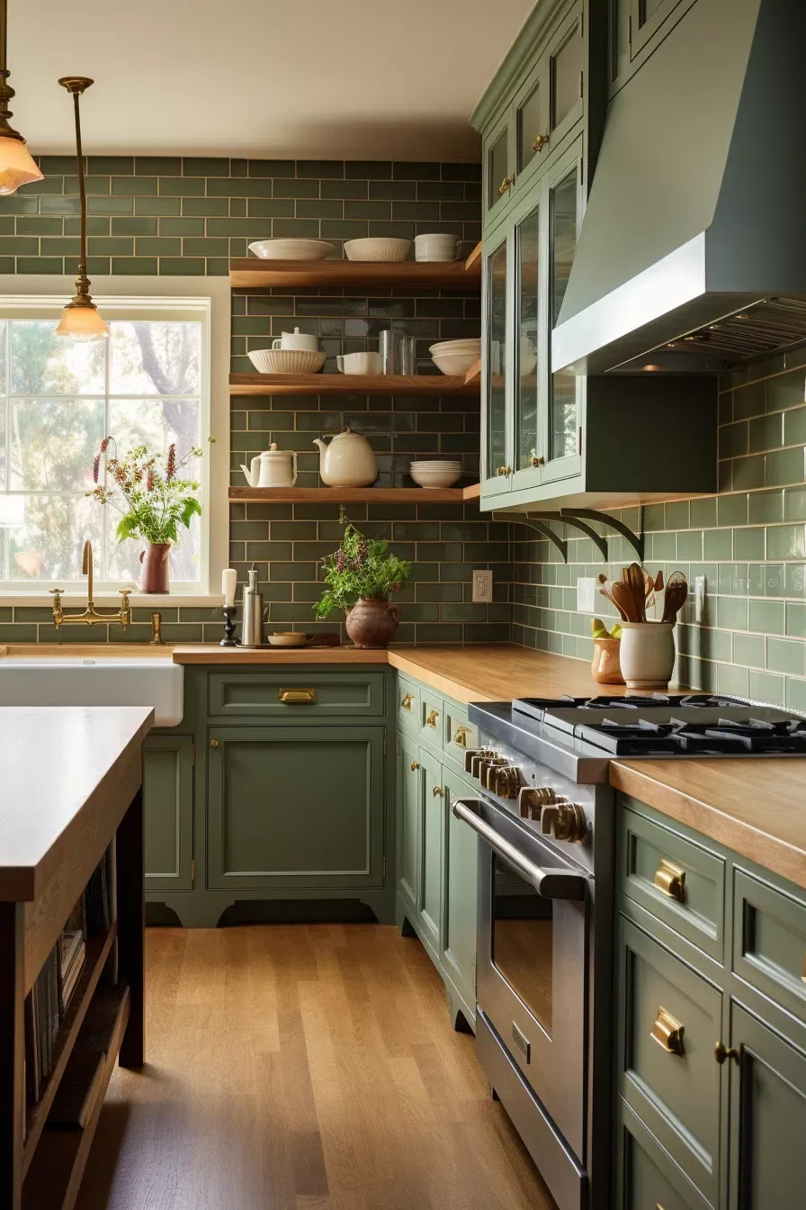 green kitchen cabinets