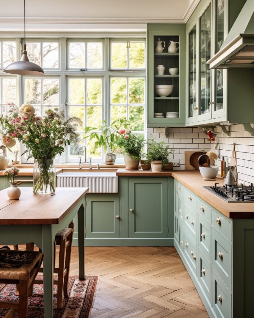 kitchen green cabinets