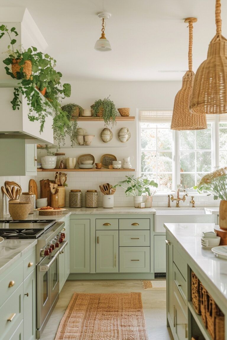 green kitchen cabinets