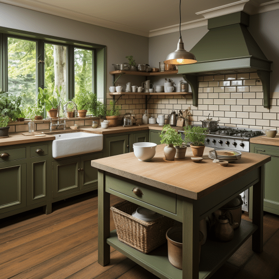 green kitchen cabinets