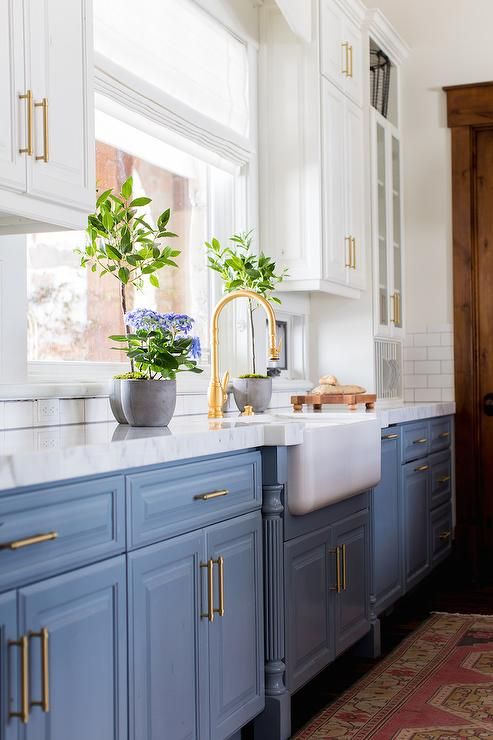 Blue lower cabinets | Modern kitchen remodel, Kitchen remodel .