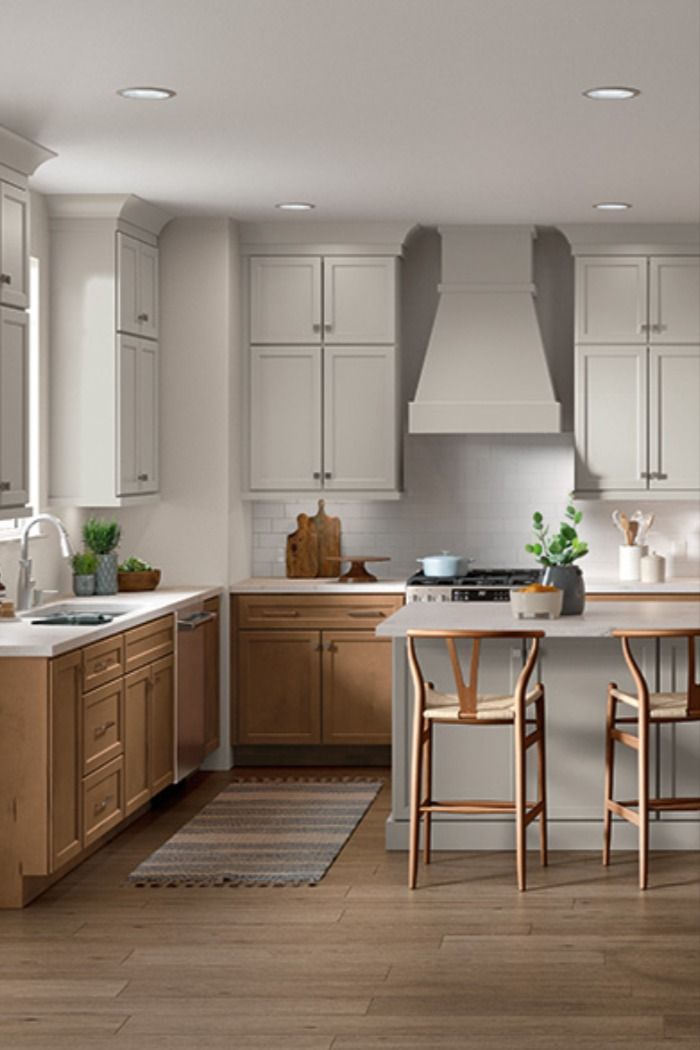 Transitional Gray and Brown Kitchen | Upper kitchen cabinets .