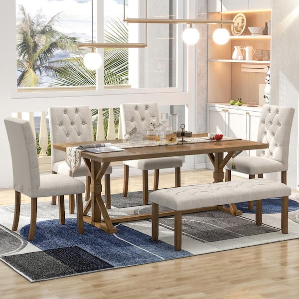 Nestfair Walnut 6-Piece Farmhouse Dining Table with 4 Upholstered .