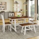 Churanty Wood Farmhouse Dining Table Set for 6 Kitchen Rectangle .