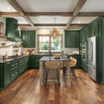 Thomasville - Casual Deep Green and Brown Kitchen Cabine