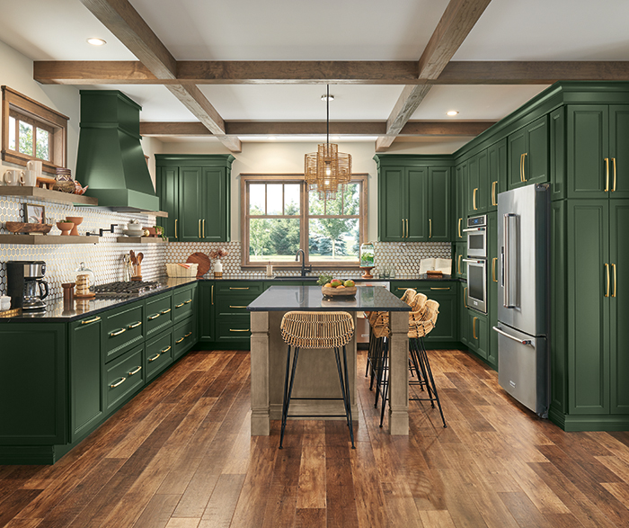 Thomasville - Casual Deep Green and Brown Kitchen Cabine