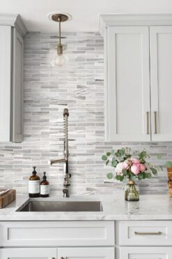 Modern White Gray Subway Marble Backsplash Ti