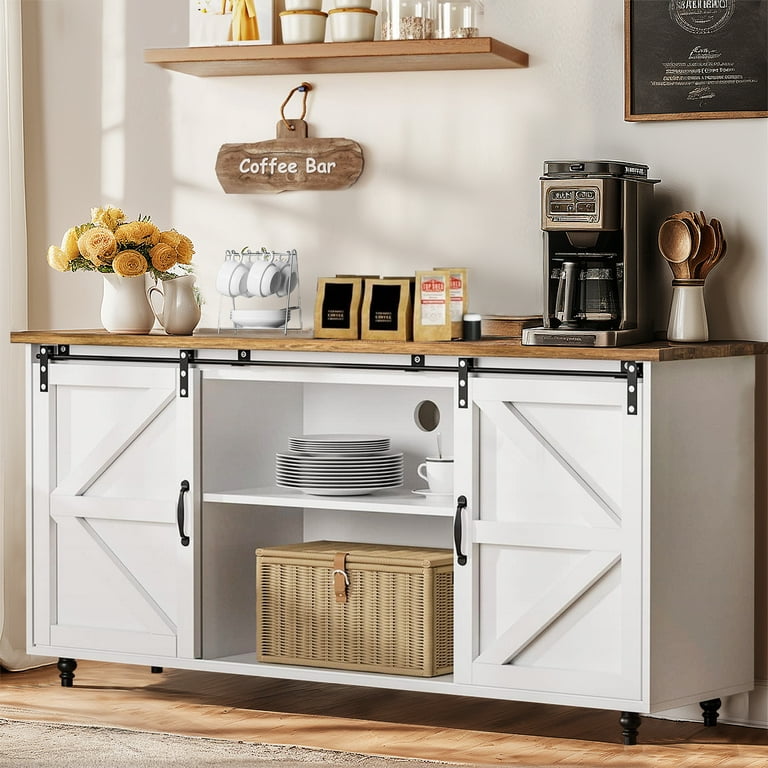 Catrimown Farmhouse Coffee Bar Cabinet, 58'' Kitchen Buffet .