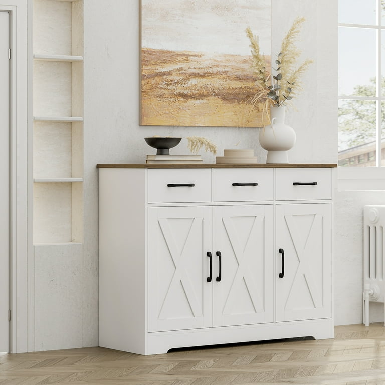 Homfa 42.5'' Kitchen Buffet Sideboard Cabinet, 3 Drawers Farmhouse .