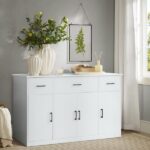 VEIKOUS White Particle Board 56 in. Buffet Kitchen Storage Cabinet .