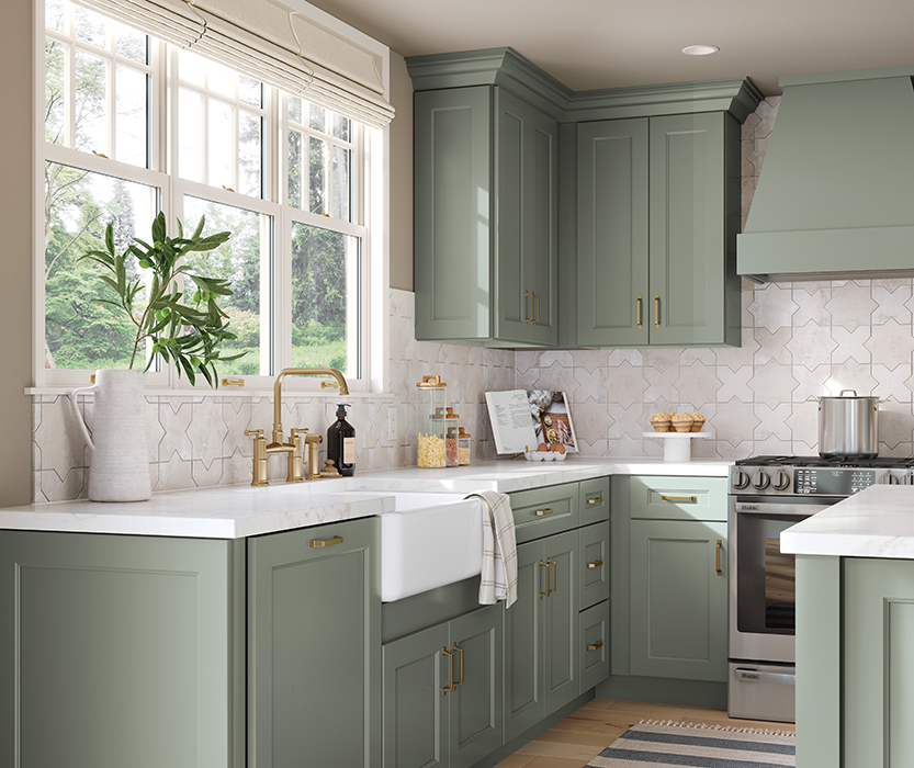 Fashionable Kitchen Cabinets in a Stylish Green Col