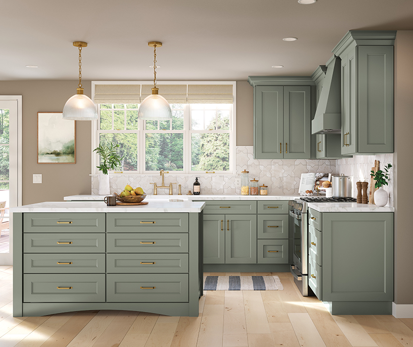 Fashionable Kitchen Cabinets in a Stylish Green Col