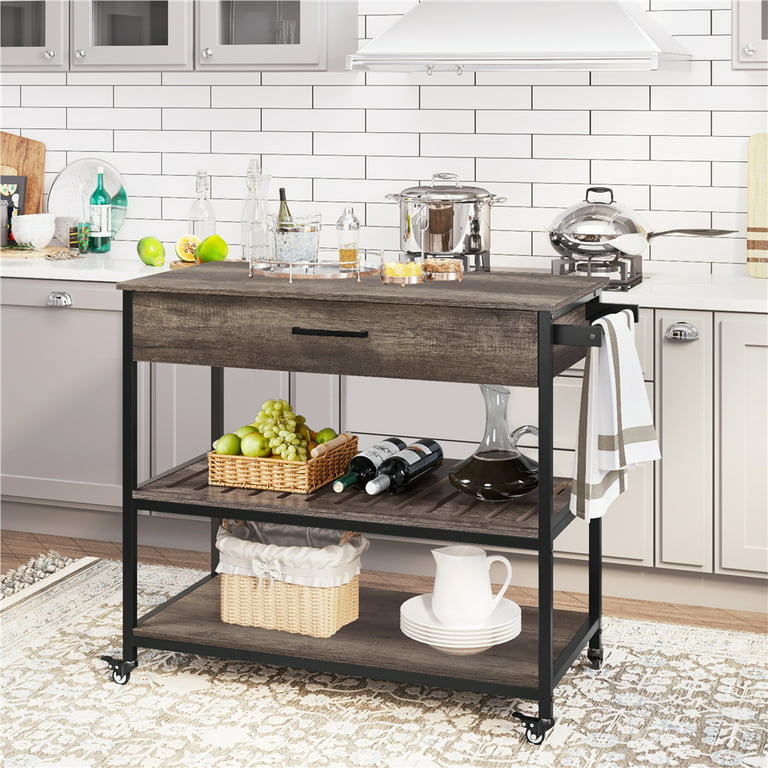 Yaheetech 3-Tier Rolling Kitchen Island on Wheels Microwave Cart .