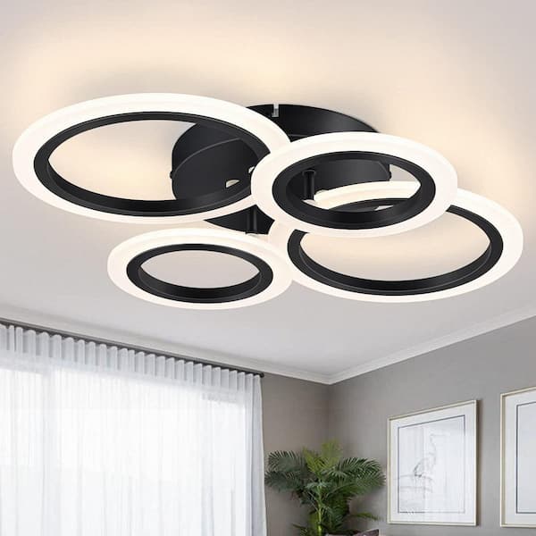 YANSUN Modern LED Flush Mount Ceiling Light, 4 Rings LED Black .