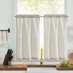 Curtainking Striped Kitchen Curtain Linen Cafe Curtains Semi-Sheer .