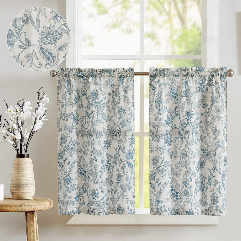 Curtainking Linen Kitchen Curtains 26x36 inch Farmhouse Floral .