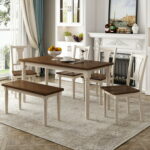 6 Piece Dining Table Set, Modern Home Dining Set with Table, Bench .