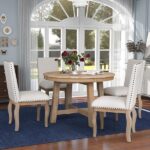 URTR 5-Piece Natural Wood Top Round Dining Table Set, Extendable .