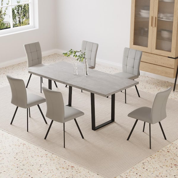 GOJANE Rectangle Dining Table Set Modern Gray MDF 35.4 in. Column .