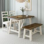 4-piece Farmhouse Dining Table Set, Solid Wood Kitchen Table Set .