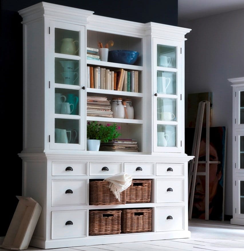 Halifax White Kitchen Hutch Dresser with Baskets - AKD Furnitu