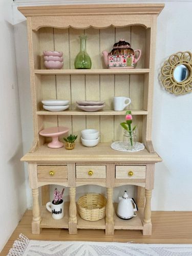 Pretty Little Minis - large natural wooden dolls house kitchen .