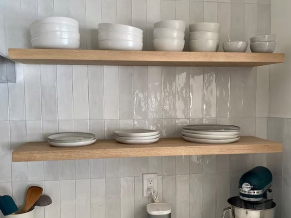 White Oak Floating Shelves. Solid Wood Natural Kitchen Floating .