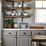 Farmhouse kitchen Floating shelves and glass cupboards, yay or nay .