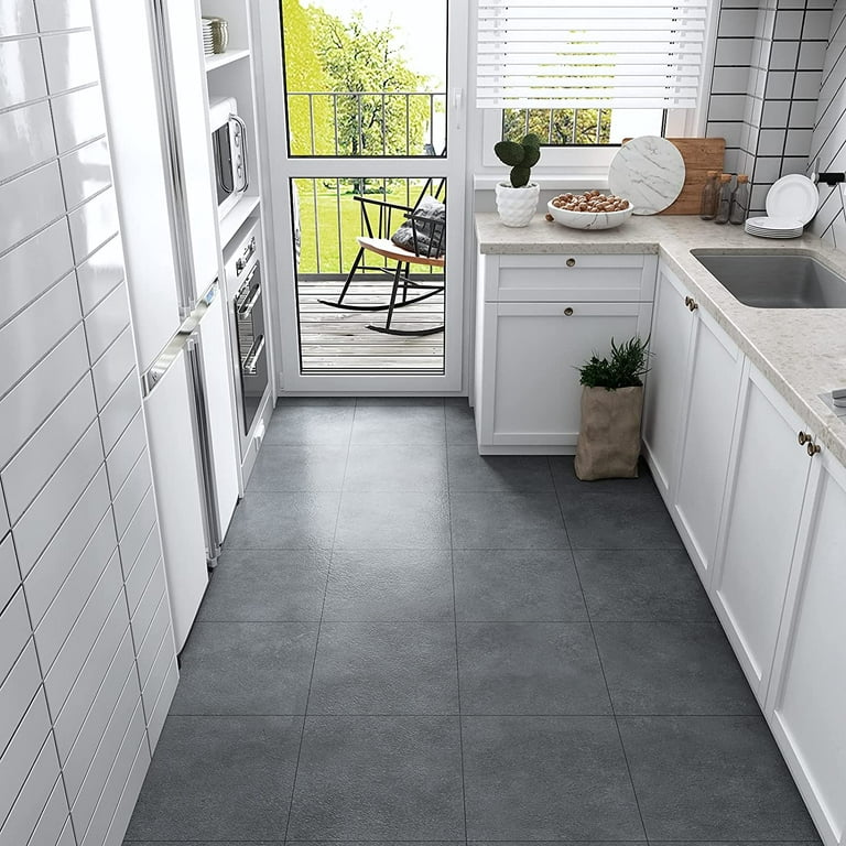 VEELIKE 12-Pack Matte Concrete Peel and Stick Kitchen Floor Tile .