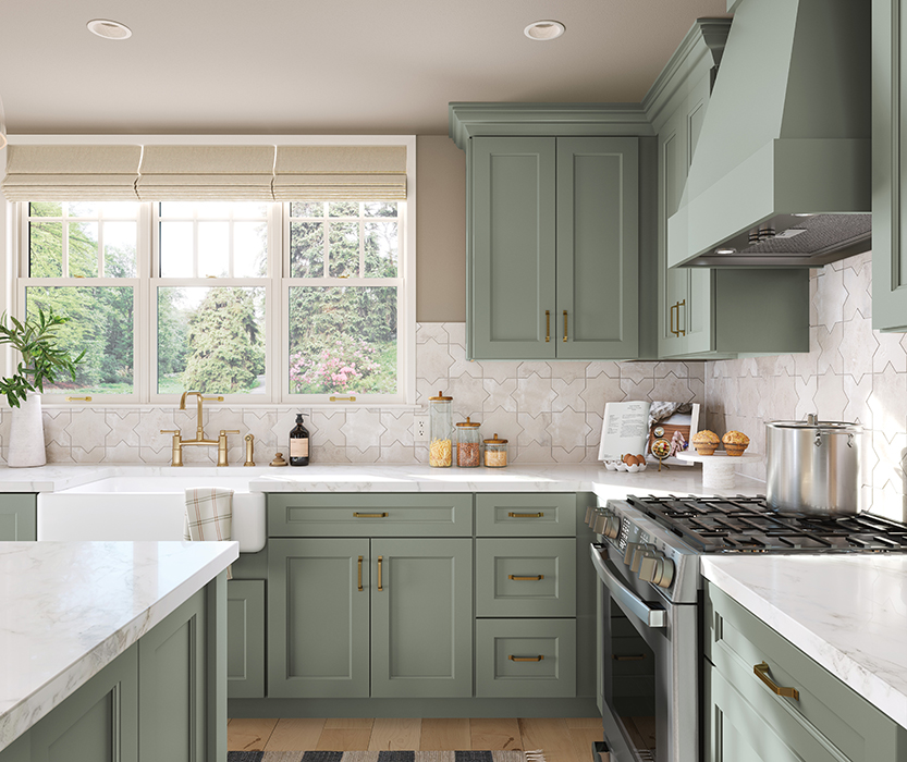 Fashionable Kitchen Cabinets in a Stylish Green Col