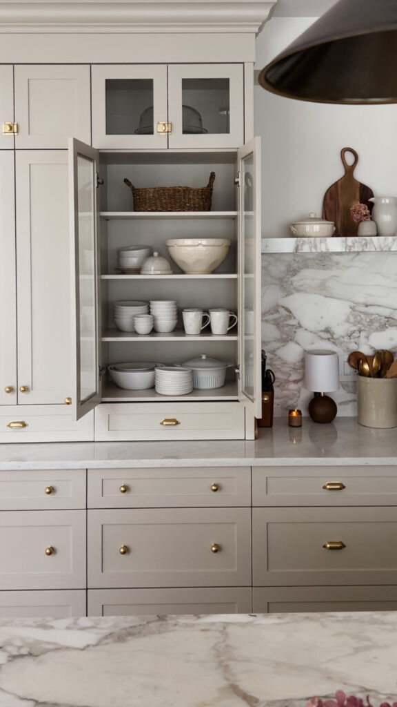 Tips for Styling & Organizing Your Kitchen Hutch Cabinets - Amy E .