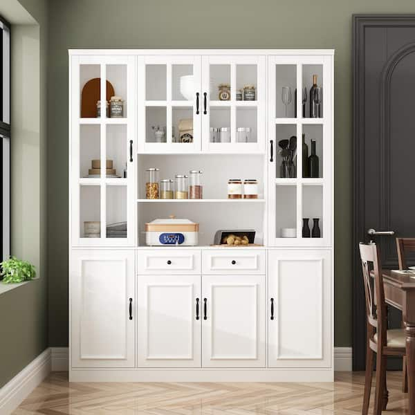 FUFU&GAGA White Wood 63 in. W Buffet and Hutch Kitchen Cabinet .