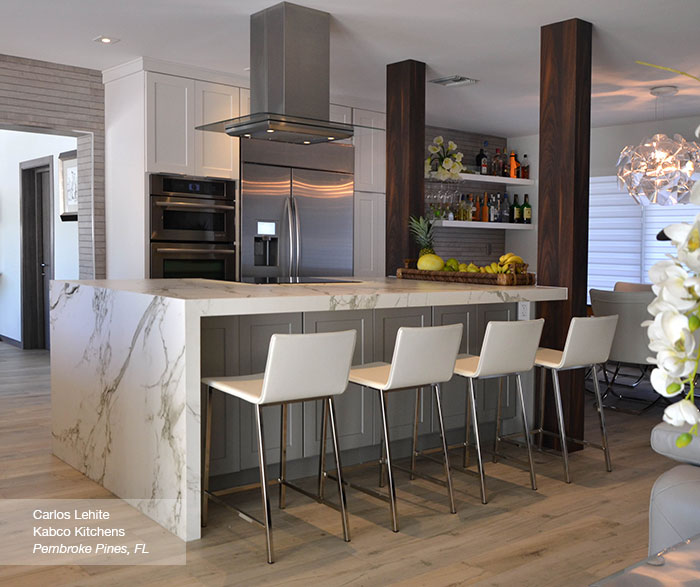 White Cabinets with a Gray Kitchen Island - Homecre