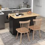 Runesay Black Rolling Mobile Kitchen Island with Solid Wood Top .